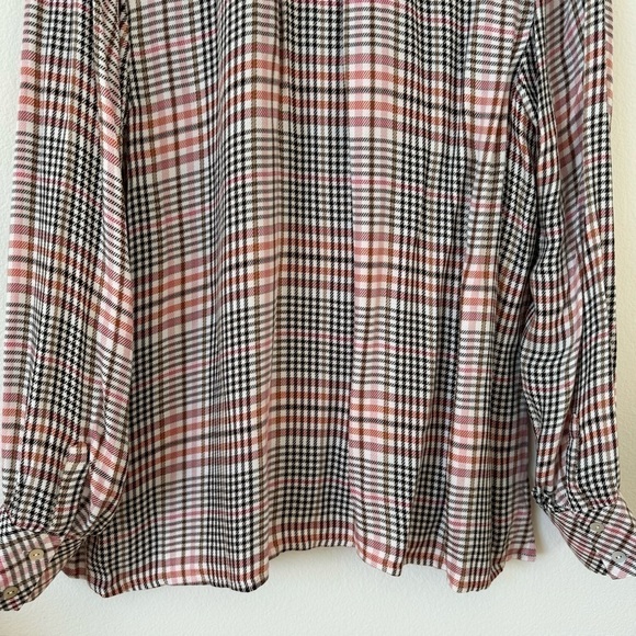 J Jill Ruffled Plaid Button Down Shirt Blouse Tea Rose L - Picture 11 of 16